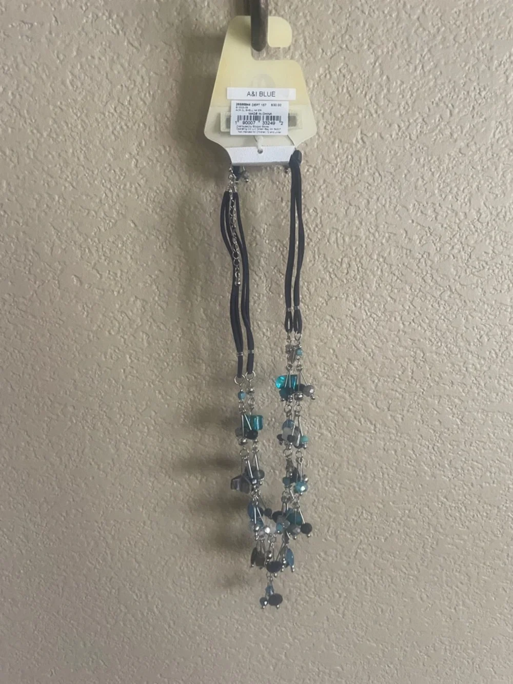 Beaded Teal & Black Multi-Strand 19”Necklace with Matching Earrings Set